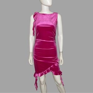 All in Favor Fuchsia Ruffle Stretch Velvet Mini‎ Dress